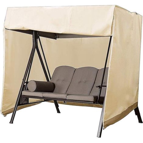 Housse de protection imperméable pour balancelle 2 places, toile Oxford beige, anti-UV, résistante aux intempéries, extérieur, dimensions 160 x 120 x 170 cm, couvre-siège avec cordon de serrage. (1/4)