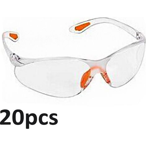 Lot de 20 Lunettes de Sécurité Transparentes - Lunettes de Protection avec Verres en Plastique, Pont-de-Nez et Embouts de Branches en Caoutchouc pour Plus de Confort - Lunette Transparente PPE (1/5)