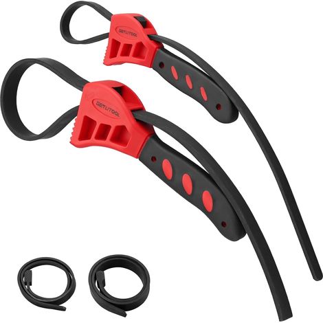 Clé à Sangle Caoutchouc 2PCS 8 Pouce 6 Pouce avec 2 Bandes de Remplacement Cle Filtre a Huile Clé à Sangle pour Joints de Colle Pommes de Douche Ouvre-Bocaux etc (1/5)
