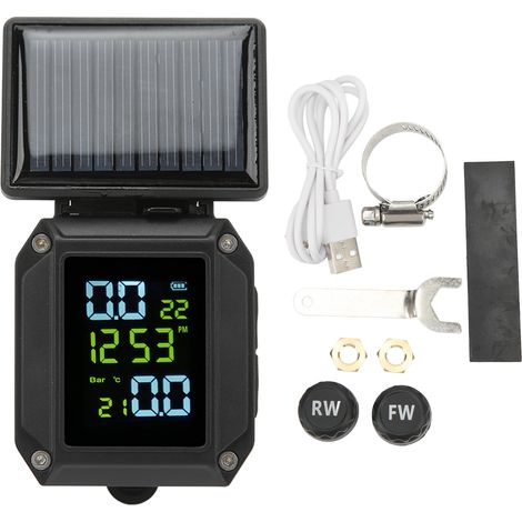 Système de surveillance de pression des pneus moto avec 2 capteurs externes, affichage numérique de la température et de l'heure, TPMS digital (1/5)