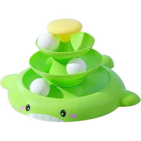 Katzenspielzeug-Ballturm mit 3 Ebenen, drehbarer Plattform und abnehmbarem Federwedel - Federfrei - Grün.