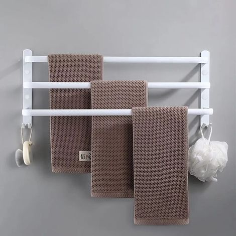 Porte-serviettes de salle de bain à 3 niveaux Porte-serviettes de salle de bain en aluminium Porte-serviettes mural (Blanc, 30cm)