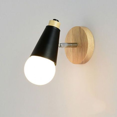 Applique Murale Intérieur Vintage Lampe Murale 360° Rotative Lampe de Mur Bois E27 Appliques pour Chambre à Coucher, Cuisine, Restaurant, Café, Couloir (Noir - Ampoule non incluse) (1/5)