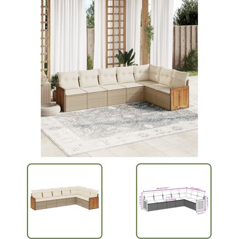 The Living Store 7-tlg. Garten-Sofagarnitur mit Kissen Beige Poly Rattan - Gartensorte - Esszimmergarnitur - Lounge Möbel - Outdoor Furniture - Gartenlounge (1/3)