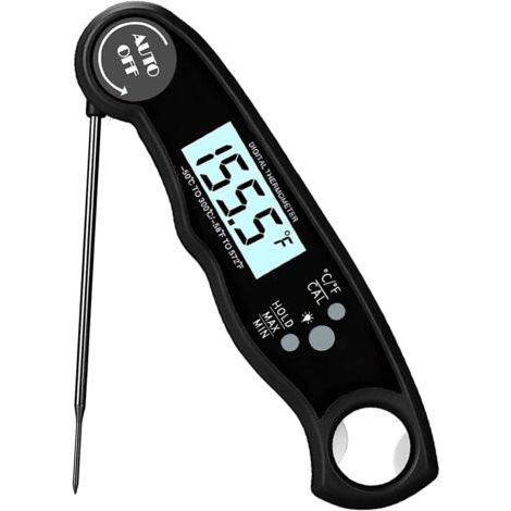Thermomètre numérique étanche à lecture instantanée pour viande et aliments avec sonde pliable et fonction d'étalonnage du rétroéclairage pour la cuisson et les grillades (noir) (1/5)