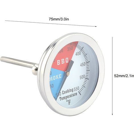 Thermomètre barbecue rond inox 100-550℉ haute précision pour grill/oven/smoker installation facile avec kit vis écrou (1/5)