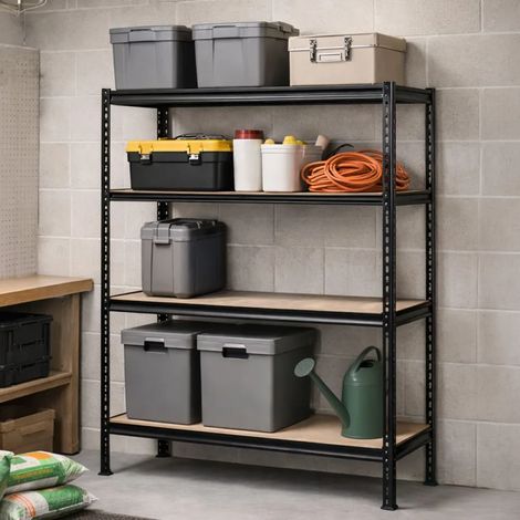 Étagère industrielle 4 niveaux 180x60x180 cm - Noire - Charge 60 kg/étagère (1/5)
