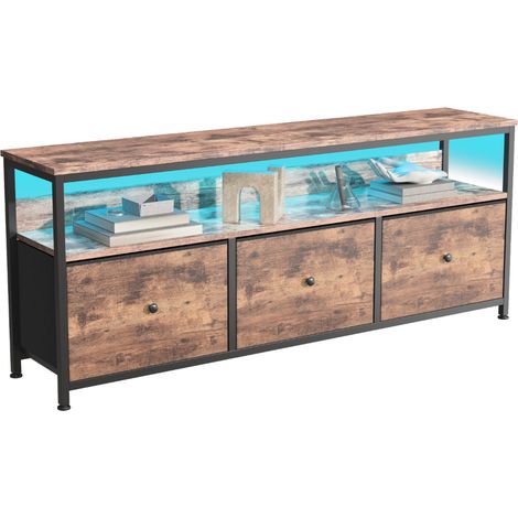 Meuble TV 108 cm, avec éclairage LED, 3 tiroirs de rangement, étagère ouverte, Meuble de salon, 108x29,8x57 cm (1/5)