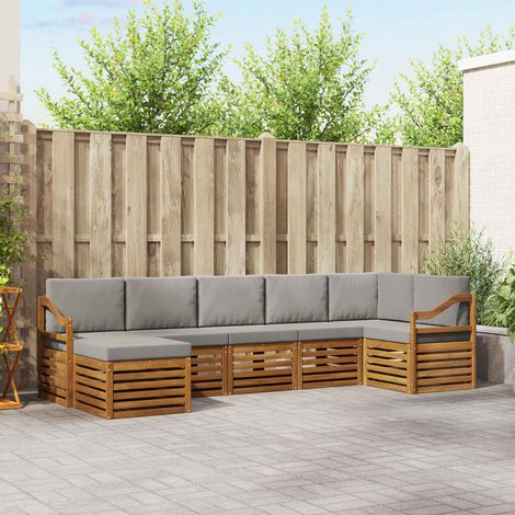 Ecksofa Set 7 pcs Natürlich und Hellgrau Massivholz Akazie (1/5)