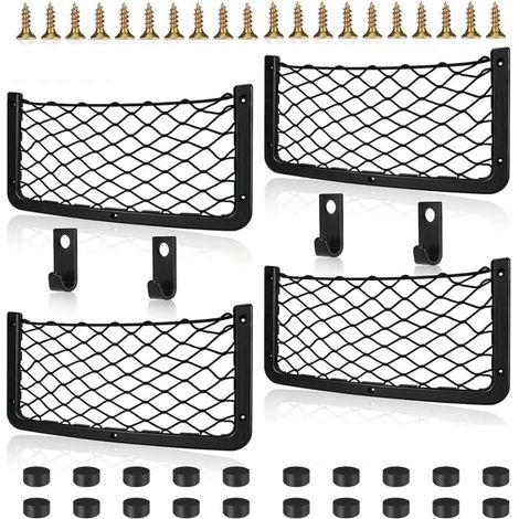 4-teiliges Auto-Aufbewahrungsnetz mit Haken, elastisches Kofferraumnetz, 36 x 18 cm, für Autos und Wohnmobile (1/4)