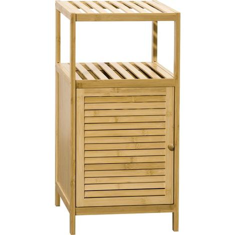Meuble de salle de bain avec étagère, en bambou, 1 étagère, 1 placard, 33 cm x 36,5 cm x 67 cm, naturel (1/5)