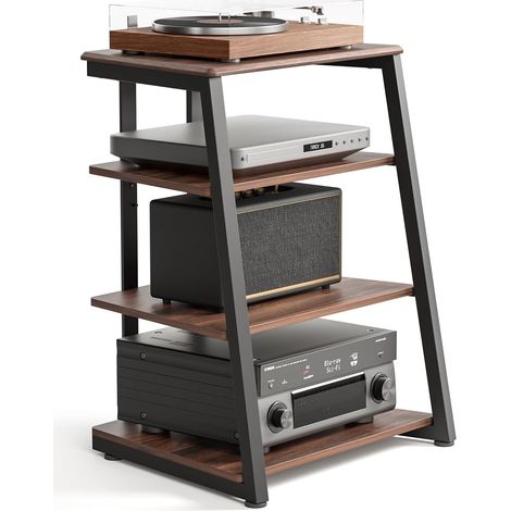 FITUEYES Meuble HiFi à 4 Etagères en Bois et Acier Support pour Platine Vinyle Meuble Audio/Vidéo Capacité de Charge Max. 50KG Structure Solide (1/4)