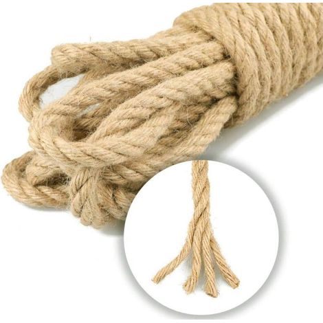 Corde de Jute Corde de Chanvre de 10 mm d'épaisseur pour la Décoration, le Bricolage, le Jardinage, l'Arbre à Chat (10 mètres) (1/4)