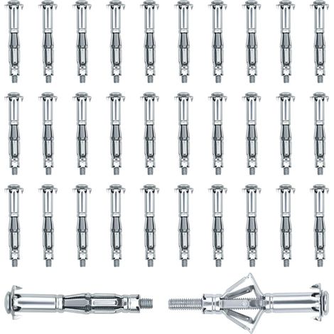 30 Pièce Chevilles, M6 x 65 mm Fixations Murales Creuses, Chevilles à Expansion avec Vis, Galvanisées Cheville, Métalliques Fixations D'ancrage pour Mur Creux (1/5)
