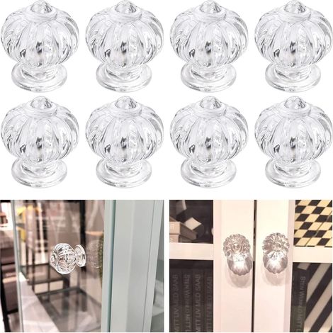 Lntyq Lot de 8 poignées de placard autocollantes classiques en acrylique transparent sans perçage pour portes de miroir de cuisine et de salle de bain