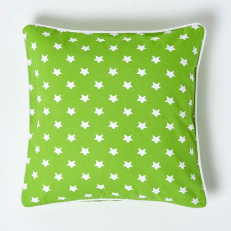 HOMESCAPES Cotton Green Stars Cushion Cover, 45 x 45 cm