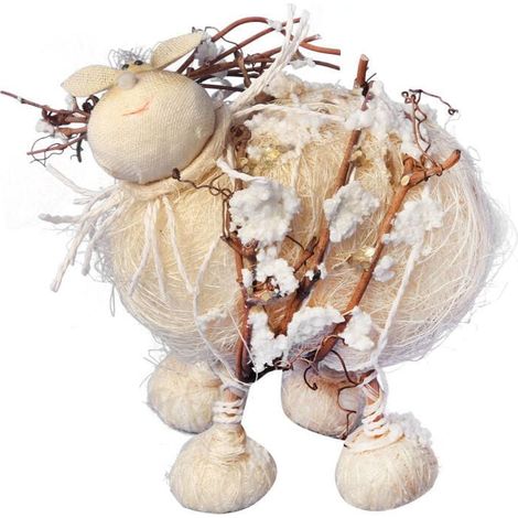 Statuetta di renna in piedi, realizzata in sisal e ramoscelli, 17 cm. (1/3)