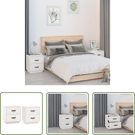 vidaXL Nachttisch Weiß -   Nachttische 2 Stk. Weiß 40x34x45 cm Massivholz Kiefer (1/5)