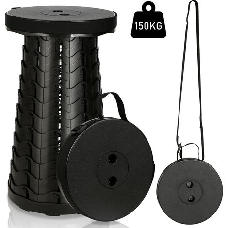 SWANEW Sgabello telescopico 45x26 cm Sgabello pieghevole portatile.capacità di carico massima 250 kg per viaggi.campeggio.pesca.all'aperto(Nero) (1/5)
