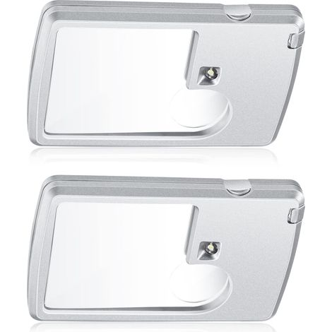 Loupe de Poche avec Lumière 2 Pièces de Loupe 3 X et 6 X Loupes de Cartes de Crédit avec Lumière Petites Mini Loupes pour Lecture, Bijoux, Expérimentation, Enquête, Menu, Voyages