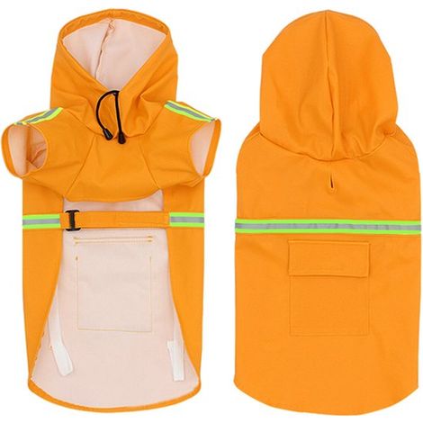 Impermeabile per cani con cappuccio, mantello impermeabile, giacca antipioggia, per cani con tasca posteriore, coulisse regolabile, striscia riflettente, taglia XL. (1/5)
