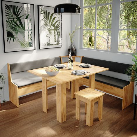 Combinazione di panche e tavolo ad angolo Roman, Rovere dorato, 180 x 41.5 cm con tavolo, Vicco