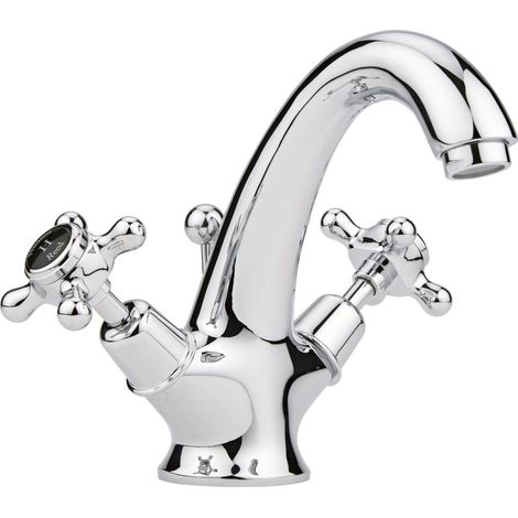 Hudson Reed Topaz Black Crosshead Mono Basin Mixer Tap Dome Collar with Waste - Chrome (1/2)
