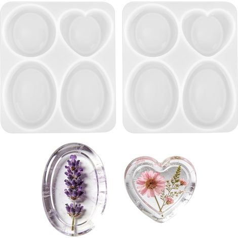 2pcs Moule Silicone pour Pierre à Peindre, Moule Resine Époxy avec 4 Cavités de Formes Différentes pour le Moulage Époxy la Méditation Relaxation et Gestion des Émotions (1/5)