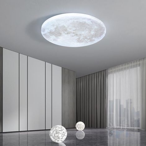 Plafonnier LED, Lampe Lune Plafond avec Télécommande, Ø 38cm, 3000-6500K Dimmable, Fonction Nuit, Applique pour Salon Chambre(380x50 mm) [Classe énergétique F] (1/3)