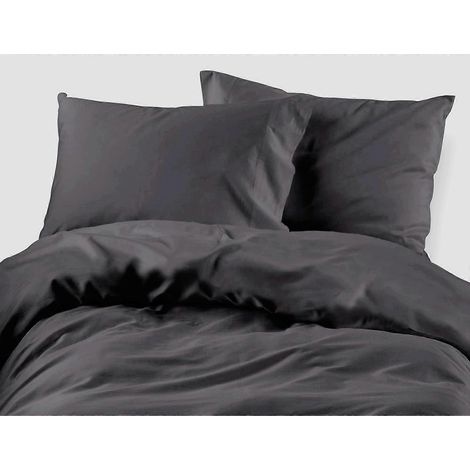 Parure de lit 3 pièces Gris anthracite Uni 1 housse de couette 200x200 + 2 taies d'oreiller (1/2)