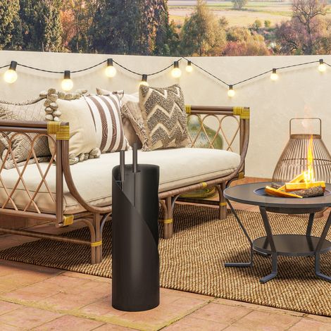 Juego de herramientas para chimenea de 4 piezas con cepillo, pala, atizador y soporte, de metal, 20 x 20 x 65 cm, negro. (1/5)