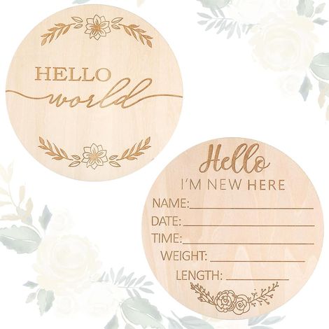 Panneau de naissance en bois « Bonjour le monde » (14,8 cm) - Annonce de naissance - Panneau pour nouveau-né - Annonce de naissance en bois (1/5)