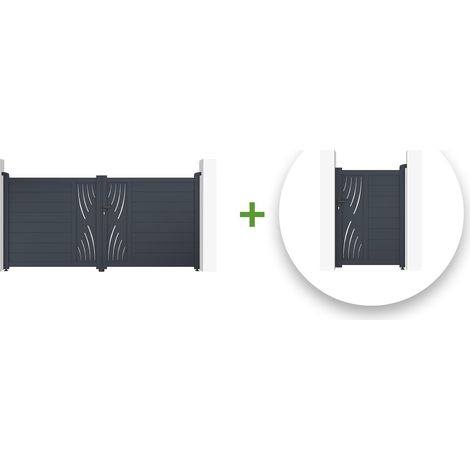 Pack puerta batiente VELETA 300 x 140 cm + Puerta peatonal VELETA 100 x 140 cm Gris (1/5)