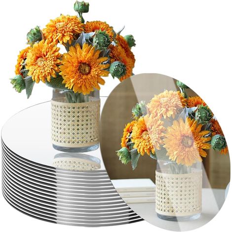 Lot de 8 miroirs ronds pour décorations de table, miroirs acryliques, plaques à bougies, plateaux de miroir ronds, carreaux de miroir pour décorations de table décoration murale (15 cm/20) (1/5)