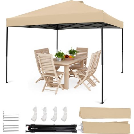 HOMEDEMO Tonnelle de Jardin Pop-Up 3x3m beige olive, montage rapide par une seule personne, adaptée pour la plage et les festivals