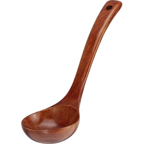 Louche à soupe en bois naturel - 1 pièce - Bois massif - Résistante chaleur - Cuisine et restaurant - 24 cm (1/5)