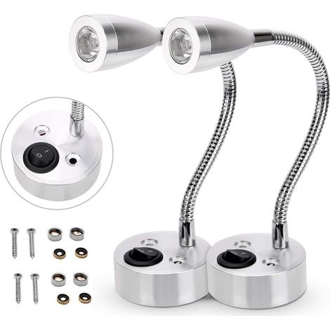 Applique murale à LED 12V LED Spot Interrupteur de lampe de lecture Camper Van Caravane Van Bateau Camping-car Lumière chaude(2 pièces) (1/5)