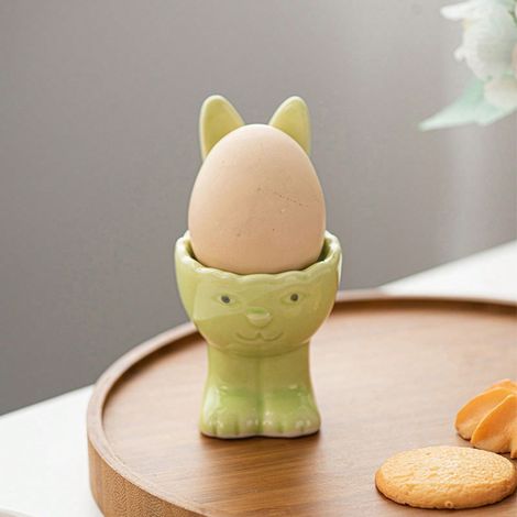 Tasses à œufs en céramique avec lapin de Pâques – figurine créative de printemps, centre de table pour petits déjeuners, fêtes et repas. (1/4)