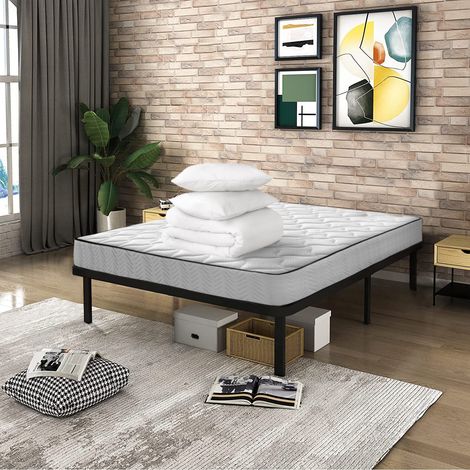 Bolli – Ensemble sommier et matelas 140x190 – Matelas en mousse haute qualité – Sommier en bois massif avec lattes – Couette 220x240 et 2 oreillers 60x60