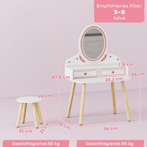 Kinder Schminktisch Set Frisiertisch mit Hocker Spiegel Schubladen Kleiderstangen für 3-8 Jahre 56 x 38 x 87,8 cm Weiß (1/5)