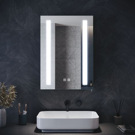 ELEGANT Bathroom Cabinet with Shaver Socket Bathroom Mirror Cabinet, Black Cabinet Cupboard with Adjustable Glass Shelves Demister Pad Sensor 500x700mm (1/5)