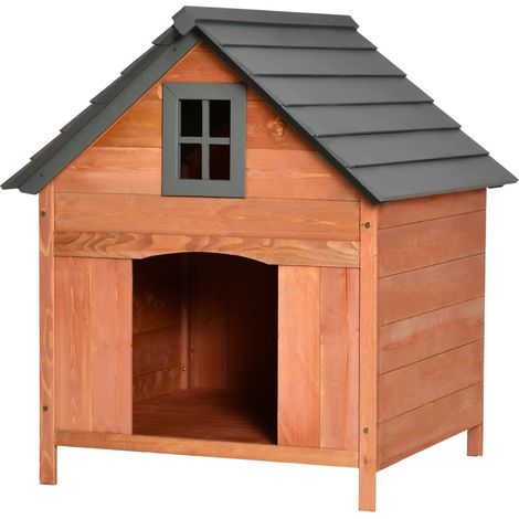 Niche surélevée pour chiens jusqu'à 15 kg, chenil d'extérieur en bois de sapin, 81,3 x 91,5 x 98,5 cm