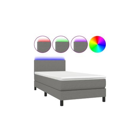 Sommier à lattes de lit et matelas et LED Gris foncé 100x200 (1/5)