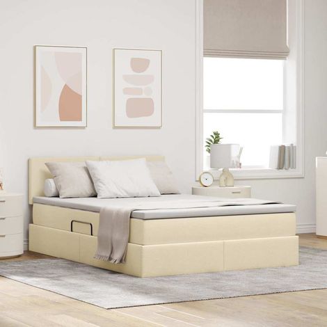 Bett mit Stauraum und LED mit Matratze Creme 140 x 190 cm Stoff (1/5)