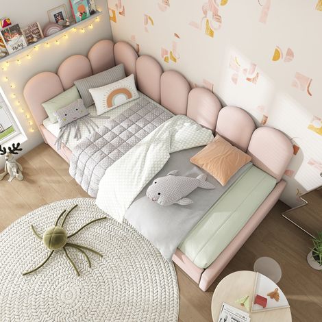 Lit simple capitonné 90x190 cm avec 2 tiroirs et rangement Canapé-lit avec sommier à lattes Velours Rose