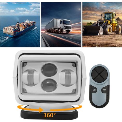 Projecteur LED, lampe d'éclairage, projecteur marin, étanche, pivotant à 360 degrés, lampe de travail, lampe de travail à télécommande sans fil 60 W, blanc. (1/5)