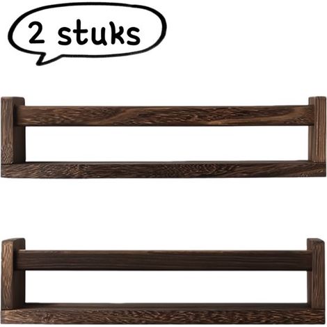 Zweiteiliges Wandregal-Set aus massivem Walnussholz, einlagiges Gewürzregal und Bilderrahmenständer (1/5)