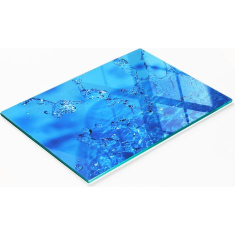 Tabla de cortar de cristal para cocina con gráfico decorativo de gotas de agua, 80x52 cm. (1/5)