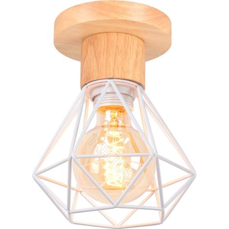Plafonnier Vintage Industriel,Lustre Rétro en Métal et Bois Ø160mm avec Abat-jour E27 pour Salon,Cuisine,Chambre (1 Pièce) (1/5)