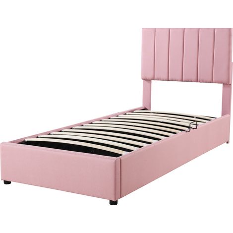 Letto Contenitore Letto Singolo con Testiera Regolabile, 90 x 200 cm, senza Materasso, Imbottito Rosa (1/5)